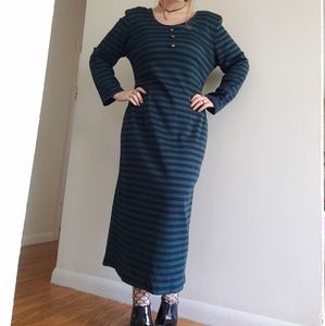 Jessica vintage 80s green & blue striped maxi dress. Size 16